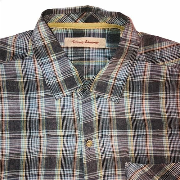Tommy Bahama Linen Plaid Short Sleeved Button Down