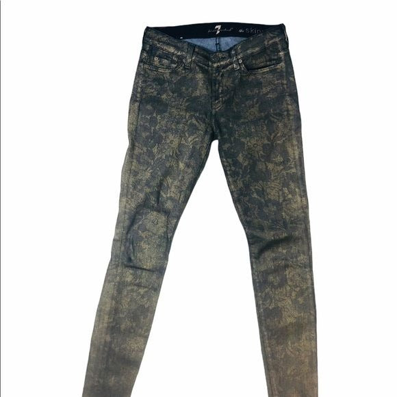 7 for All Mankind The Skinny Waxed Gold Metallic Jeans
