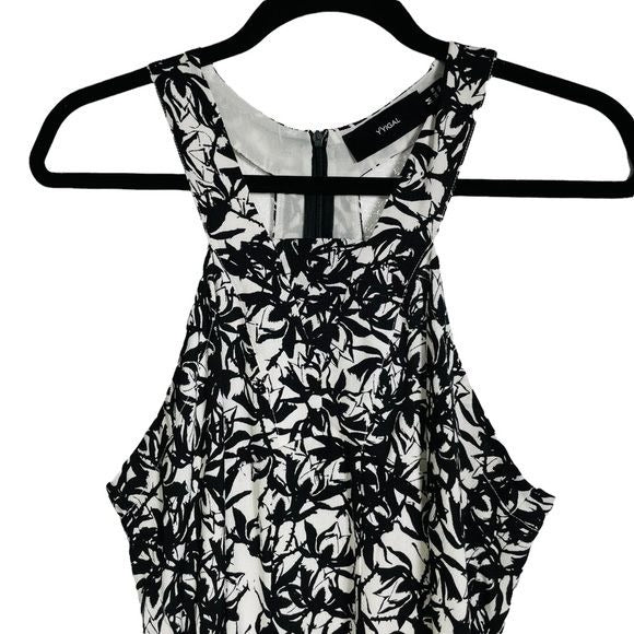 Yigal Azrouel White and Black Floral Leafy Sundress