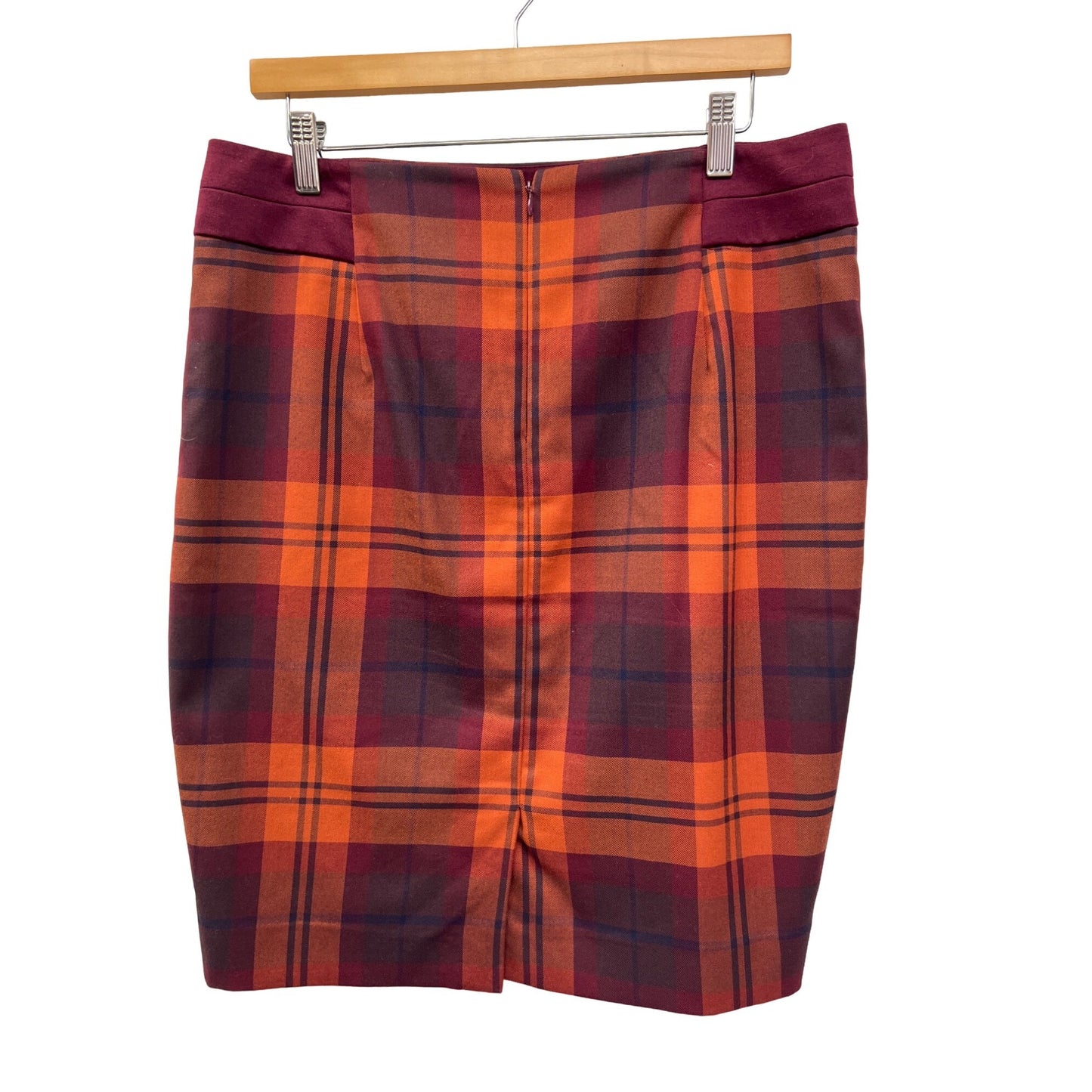 The Limited Burgandy Wine and Orange Plaid Pencil Skirt