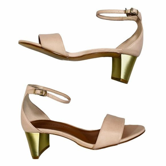 Charles & Keith Open Toe Pink Heels with Gold Heel