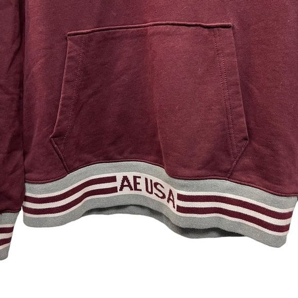 American Eagle Oversized Burgundy Hoodie with AE Spellout