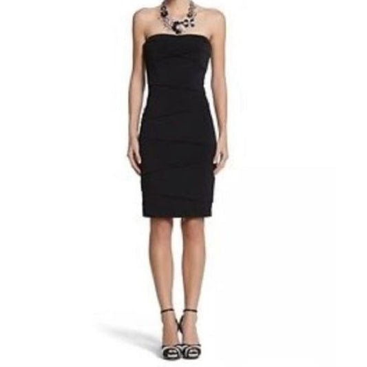 White House Black Market NWT Black Strapless Ribbon Cocktail Dress