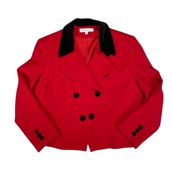 Preston & York Vintage Cropped Double Breasted Red Blazer with Velvet Collar