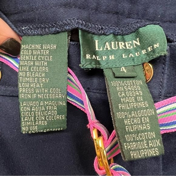 Lauren Ralph Lauren Vintage Navy Blue Capri Chinos with Pink striped Belt