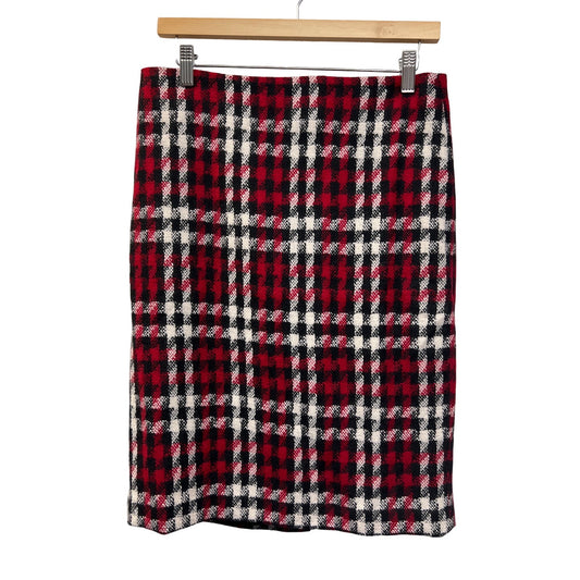 Talbots Red and Black Wool Blend Houndstooth Pencil Skirt