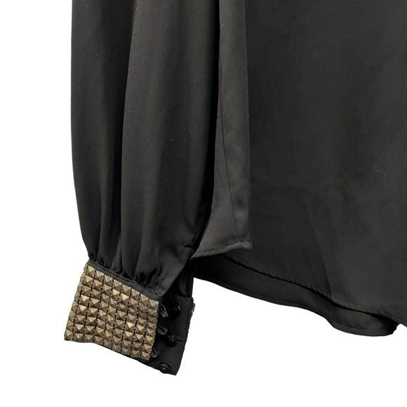 IZ Byer Black Chiffon Blouse with Gold Stud Sleeve Detail