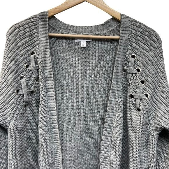 Morgan Taylor Oversized Gray Cardigan with Criss Cross Detail