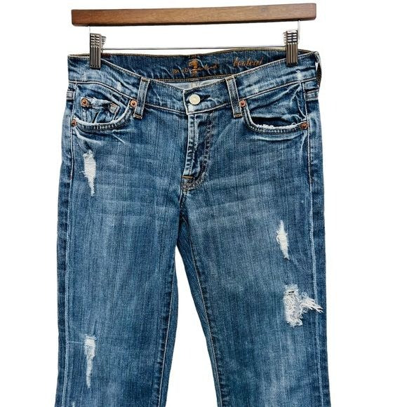 7 for All Mankind Distressed Low Rise Bootcut Jeans