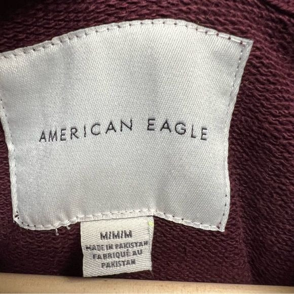 American Eagle Oversized Burgundy Hoodie with AE Spellout