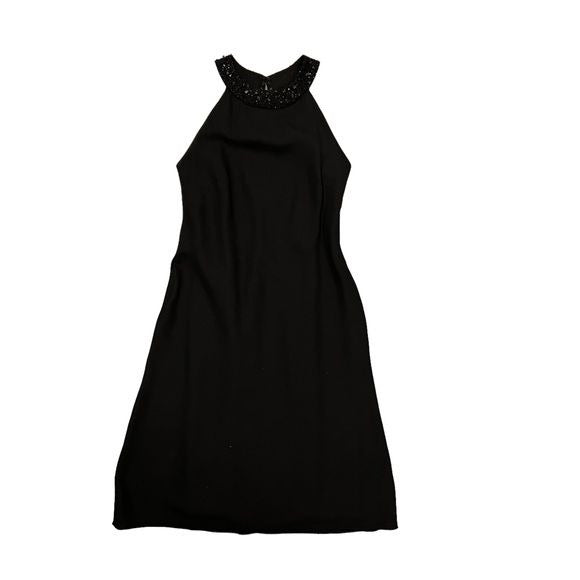 Jones New York Black Sleeveless Dress with Beaded Collar