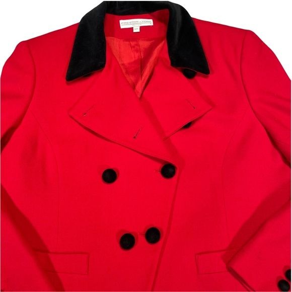 Preston & York Vintage Cropped Double Breasted Red Blazer with Velvet Collar