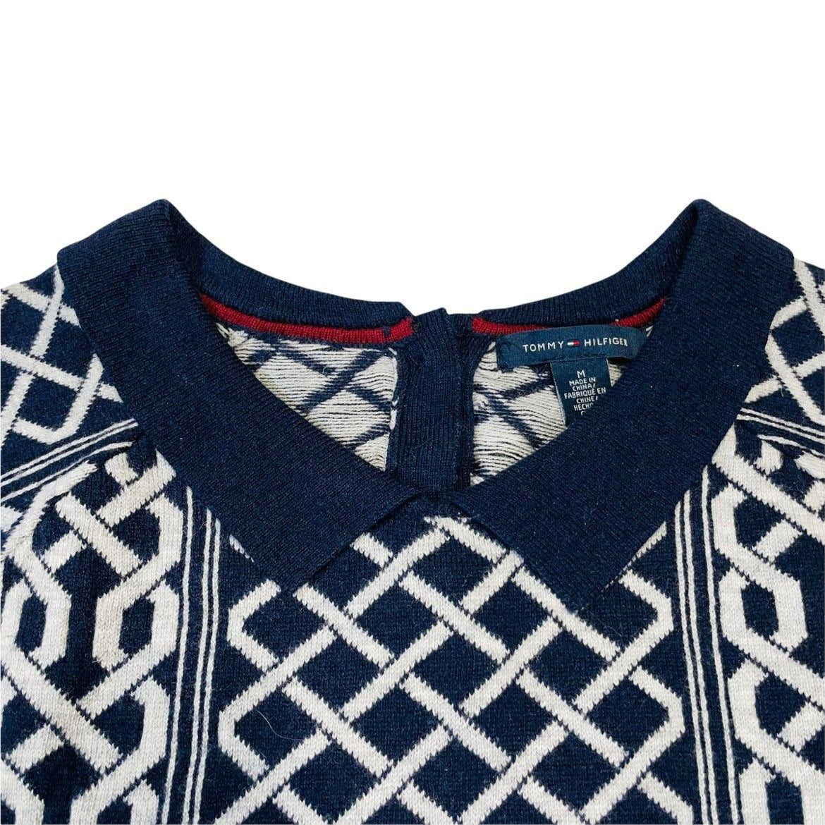 Tommy Hilfiger Navy and White Preppy Short Sleeved Sweater Dress